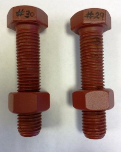 The two bolts tested with the new coating