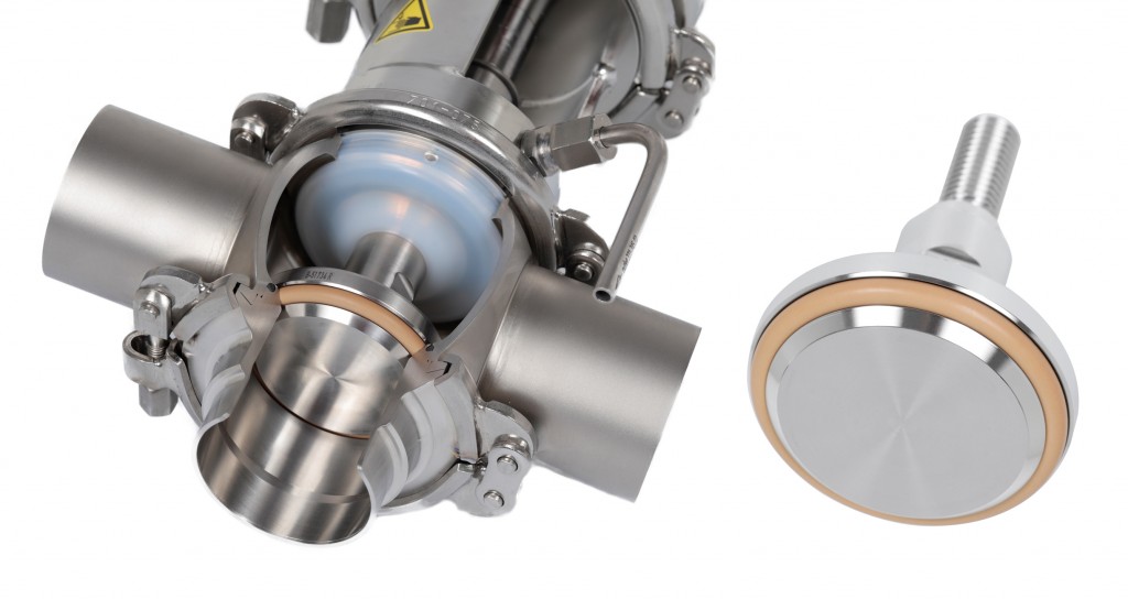 The TEFASEP® gold valve with a detail of its brand-new seat seal