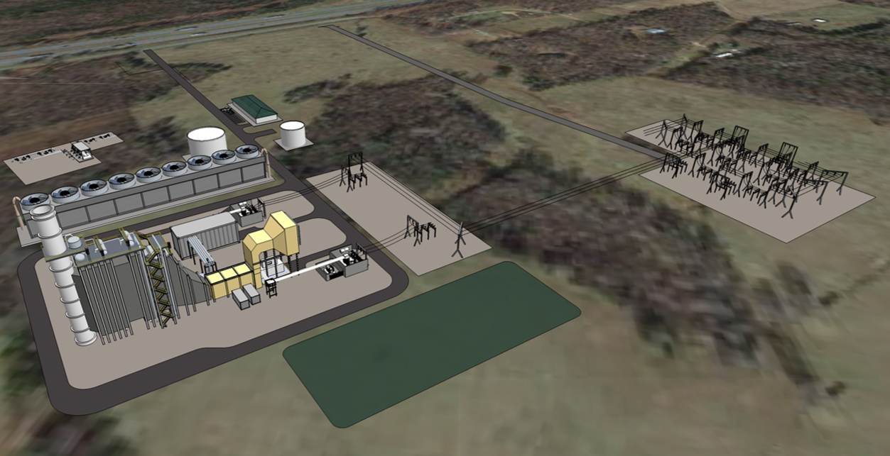 A rendered picture of the Kings Mountain Energy Center project (courtesy of NTE Energy)