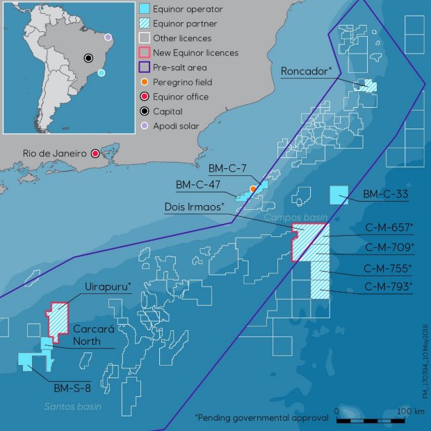 A map of the exploration areas for this  bid, where the pink-borded ones have been won by Equinor (image courtesy of Equinor)